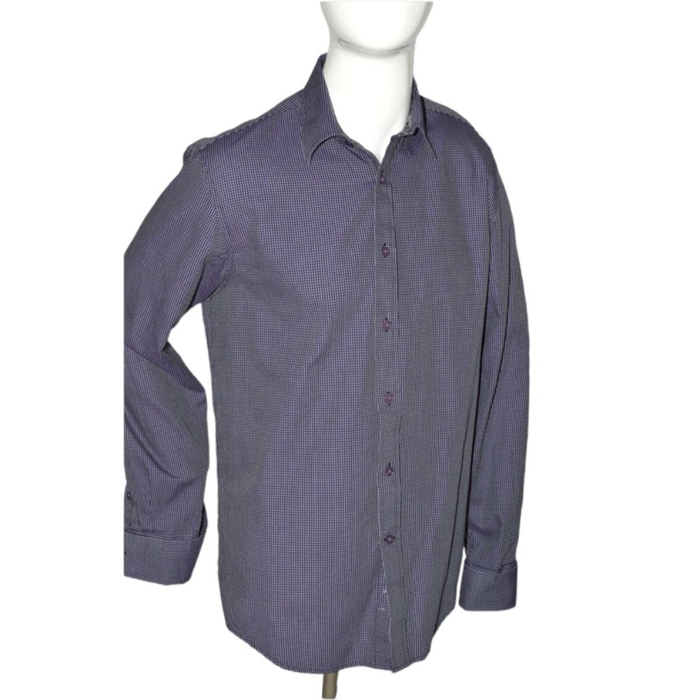 Britches Men M Dress Long Sleeves Shirt Plaids Checked Purple Black Buttons Up